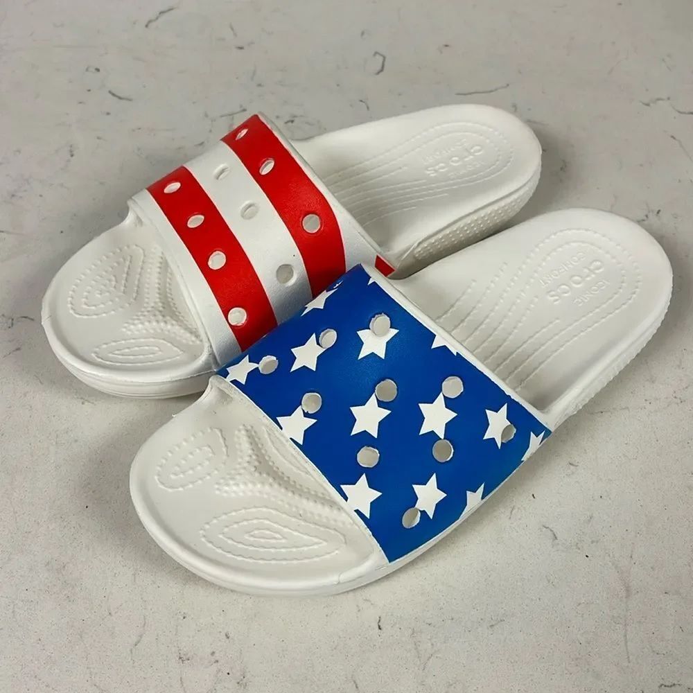 Crocs Classic American Flag Slide 206535 Unisex Women’s Size 7 Mens Size 5